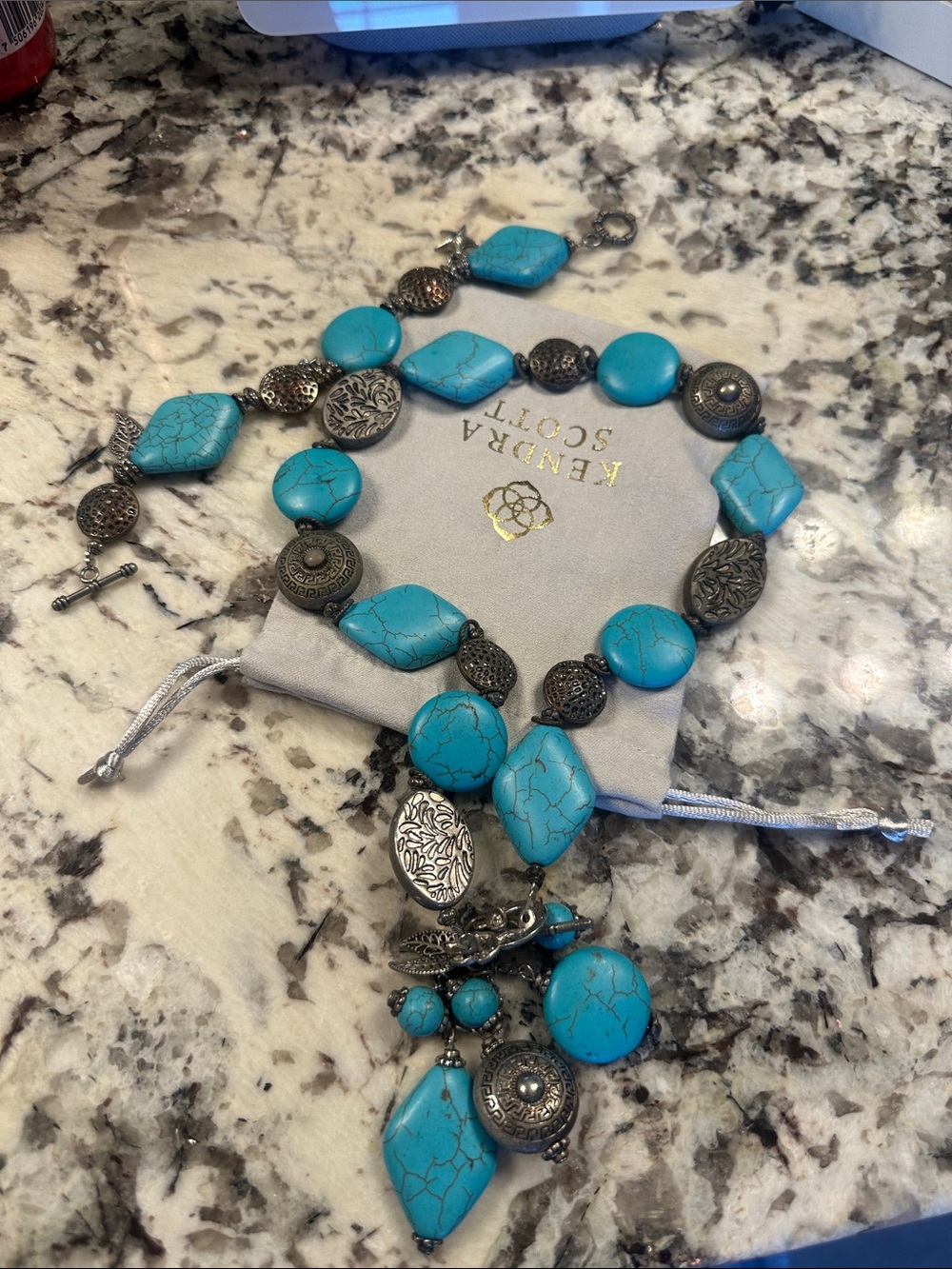 Turquoise Blue Statement Necklace with Silver Accents